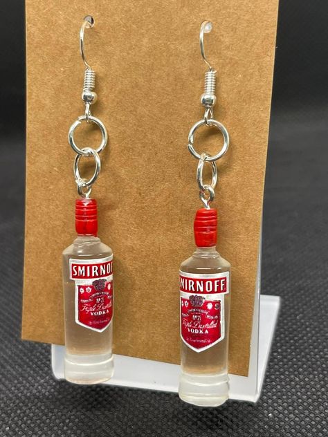 Smirnoff vodka dangle earrings made from resin Vodka Humor, Smirnoff Vodka, Funky Jewelry, 7th Grade, Old Art, Outer Banks, Vodka, Banks, Jewelry Earrings Dangle