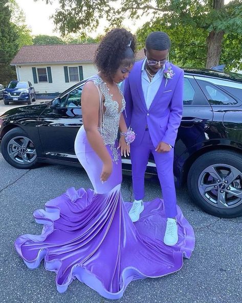 Prom Dress For Girls, Beaded Prom Dresses, Prom Couples, Purple Prom, Prom Girl Dresses, Senior Prom Dresses, Purple Mermaid, Cute Prom Dresses, Beaded Prom Dress