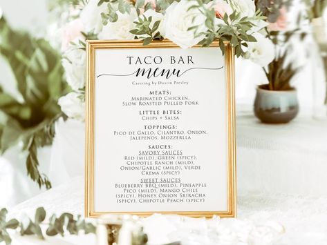 Taco Bar Menu Sign Taco Bar Menu Taco Bar Printables Taco | Etsy Bosnia and Herzegovina Baby Shower Taco Bar, Party Taco Bar, Taco Bar Menu, Taco Menu, Taco Bar Sign, Bar Taco, Taco Bar Wedding, Taco Station, Italian Soda Bar