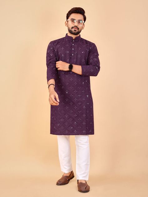 Mens Kurta Pajama, Embroidery Mirror Work, Wedding Bollywood, Mens Traditional Wear, Embroidery Mirror, Top And Bottom Set, Designer Kurta, Bollywood Party, Mens Kurta Designs