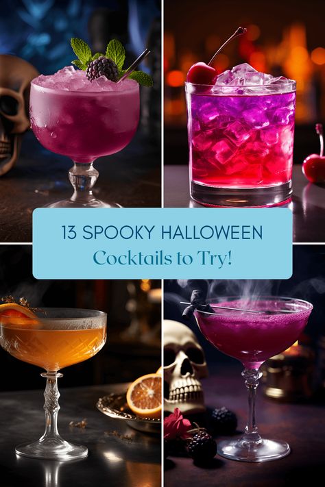 Get into the spirit with these 13 spellbinding Halloween cocktail recipes. From the Black Cat to Freddy Krueger, these spooky drinks are sure to cast a delightful spell on your taste buds! Halloween Whiskey, Fun Halloween Drinks, Halloween Alcohol, Spooky Cocktails, Halloween Recipes Drinks, Purple People Eater, Purple People, People Eater, Cocktails To Try