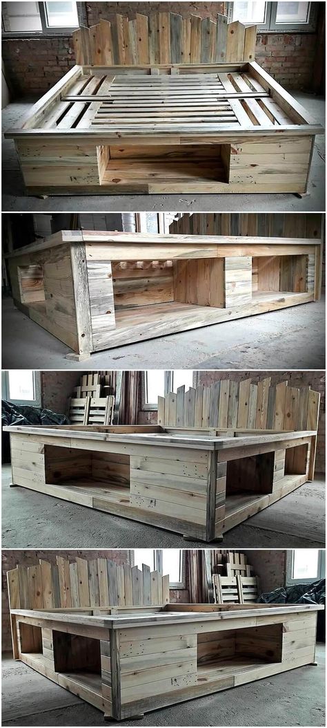 Pallet Bed Headboard, Wood Pallet Bed Frame, Wooden Pallet Beds, Wood Pallet Beds, Pallet Bed Frames, Pallet Bed Frame, Diy Muebles Ideas, Diy Pallet Bed, Pallet Furniture Designs