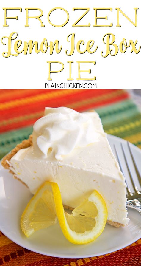 Frozen Lemon Ice Box Pie - only 4 ingredients! A store-bought graham cracker crust filled with a no churn lemon ice cream made with lemons, heavy cream and sweetened condensed milk. Only takes a minute to make and it tastes amazing! Fantastic lemon flavor! I made this for a party and it was gone in a flash! Everyone asked for the recipe!! No Churn Lemon Ice Cream, Ice Box Pie, Lemon Icebox Pie, Pie Box, Ice Cream Pie, Icebox Pie, Lemon Bar, Lemon Health Benefits, Frozen Lemon