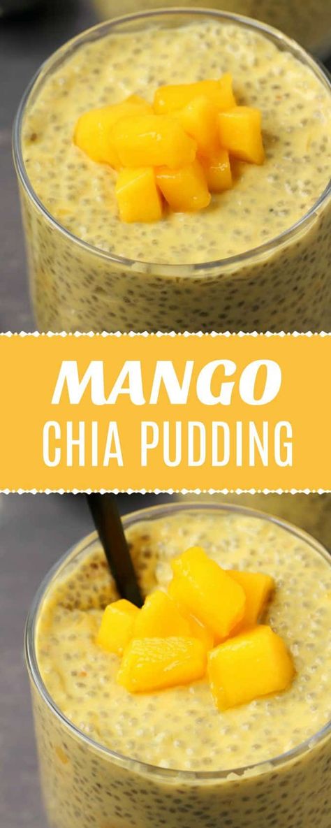 Creamy mango chia pudding. This perfectly sweet and delicious pudding is only 4-ingredients and so healthy it doubles as breakfast or dessert. Vegan and Gluten-Free. #vegan #dairyfree | lovingitvegan.com Chia Pudding Vegan, Chia Pudding Recipes Healthy, Mango Chia Pudding, Banana Chia Pudding, Chia Puding, Chia Recipe, Dessert Vegan, Dessert Sans Gluten, Chia Seed Recipes