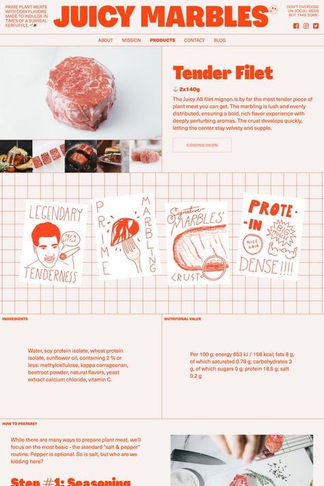 Juicy Marbles marketing site screenshots Cool Website Design Inspiration, Chocolate Website Design, Food Website Layout, Portfolio Website Design Layout, Juicy Marbles, Food Blog Design, Cooking Website, User Flow Design, Food Web Design