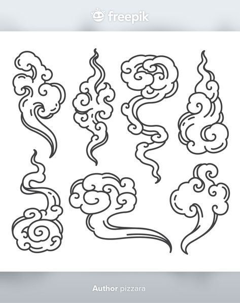 Chinese cloud art in abstract shape set. | Premium Vector #Freepik #vector Japanese Cloud Tattoo, Cloud Tattoo, Strength Tattoo, Japanese Drawings, Geniale Tattoos, Cloud Art, Japanese Tattoo Art, Tattoo Flash Art, Flash Art