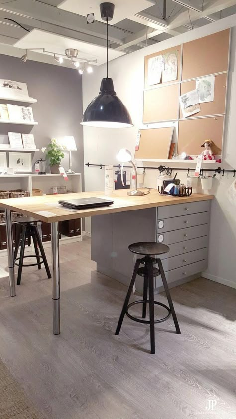 The BEST Ikea Craft Rooms Organizing Ideas - this is a craft room inside an IKEA showroom! Perfect for a basement or in a large living area. See more in this post by craft expert Jennifer Priest. #basementroom Ikea Craft Room Ideas, Craft Table Ikea, Diy Craft Room Storage, Ikea Showroom, Craft Room Tables, Craft Room Ideas, Ikea Craft Room, Ikea Crafts, Craft Table Diy