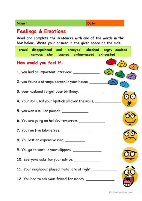 Feeling & Emotions - English ESL Worksheets for distance learning and physical classrooms Feelings In The Body Worksheet, Describing Feelings And Emotions, Esl Feelings And Emotions, Emotional Worksheet, Feeling Worksheet, Feelings And Emotions Activities, Emotions Words, Emotions Worksheet, Teaching Emotions