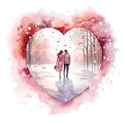 Watercolor Love Paintings, Romantic Watercolor Painting, Christmas Card Watercolor, Couple Png, Journal Making, Romantic Christmas, Romantic Cards, Card Watercolor, Christmas Card Set