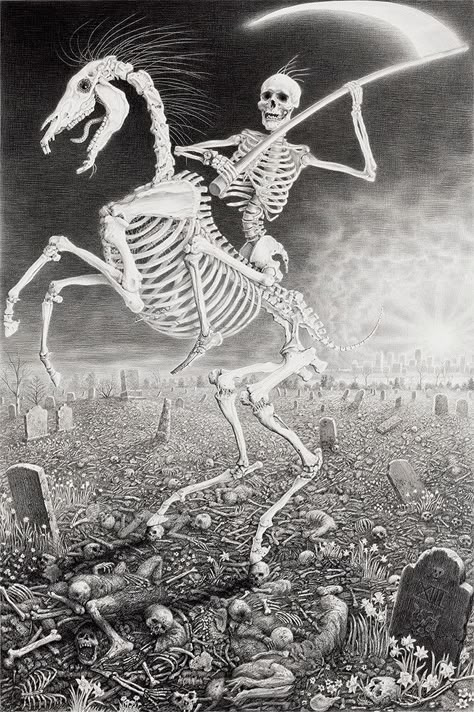 The LowBrow Tarot Card Project | Hi-Fructose Magazine Xiii Tarot, Skeletal Art, Laurie Lipton, Halloween Horse, Pale Rider, Don't Fear The Reaper, Model Tattoo, Lost Socks, Pale Horse