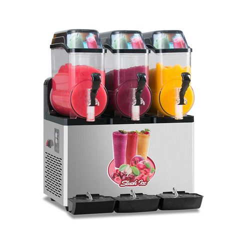 PRICES MAY VARY. 【45L Large Capacity】 With 15L x 3 triple material tanks (12 gallons in total), the slush machine can continuously provide up to 70 cups of smoothies in three available flavors. Each tank can be controlled individually from 23℉ to 41℉, making it suitable for both cold drinks and smoothies. 【Easy to Use】 Even for first-time user, the operation will be simple and logical. With a LCD controller, all you need is to set the target temperature, a microcomputer will intelligently and pr Slushy Machine, Smoothies Easy, Smoothie Machine, Frozen Drink Machine, Cocktail Machine, Margarita Machine, Slushie Machine, Slush Machine, Snow Cone Maker