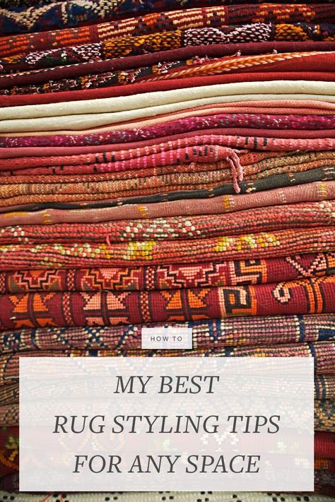 My Best Rug Styling Tips — AKA How To Look Like You Know What You're Doing! #homedecor #rugs #layeredrugs #moroccanrugs #persianrugs #vintagerugs #turkishrugs #stylingtips Layered Rugs Living Room Boho, Rug Styling, Rug Tape, Moroccan Home, Boho Rugs, Marrakesh Morocco, Blogger Inspiration, Affordable Rugs, Textile Products