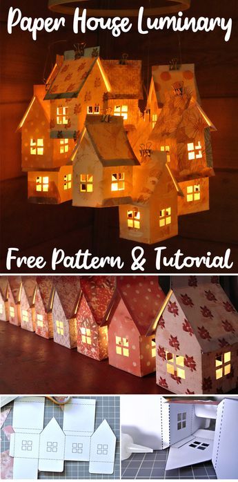 Haunted House Luminaries, Free Paper House Templates, Paper Village Template Free Printable, Cricut Paper House Template, 3d House Template Free Printables, Haunted House Paper Craft, Diy Paper House Templates, Paper Houses Template, Printable Haunted House Template