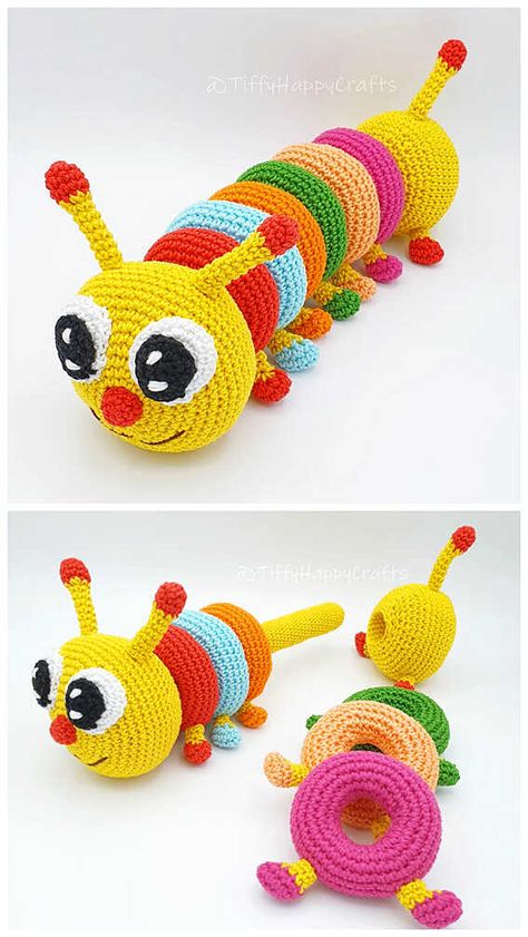 Amigurumi Caterpillar Free Pattern - Free Amigurumi Character Amigurumi Free Pattern, Crochet Puzzle Piece Pattern Free, Crochet Stacking Toy Pattern Free, Amigurumi Caterpillar, Caterpillar Crochet, Crochet Caterpillar, Scrap Crochet, Slip Stitch Crochet, Free Crochet Amigurumi