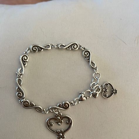 Silver Brighton Bracelet With 2 Heart Charms Unique Jewelry Silver, Jewellery Inspo Silver, Cute Silver Bracelets, Silver Beaded Bracelets, Silver Bracelet Stack, Silver Bracelet For Women, Promise Bracelet, Mixed Metal Bracelets, Promise Jewelry