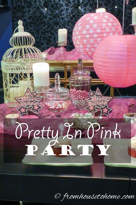 Girls of all ages love the Pretty In Pink Party Theme. It works well for a birthday party (whether it's a 5th or a 50th birthday) or a bachelorette party. #entertainingdiva  #partythemes #birthdaypartyideas Pink Party Drinks, Pretty In Pink Party, Pink Table Decorations, Pink Candy Buffet, Pink Party Theme, Pink Party Decorations, Easy Party Decorations, Pink Birthday Party, Pretty Party