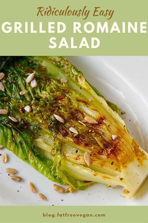 Salad doesn't have to be cold! Heat it up with this ridiculously easy grilled romaine lettuce salad. #Vegan and naturally fat-free and #glutenfree. #wfpbno #wfpb #zeropoints #weightwatchers Grilled Romaine Lettuce, Grilled Romaine Salad, Paleo Roast, Grilled Romaine, Keto Salad, Romaine Salad, Vegan Grilling, Salad Vegan, Romaine Lettuce Salad