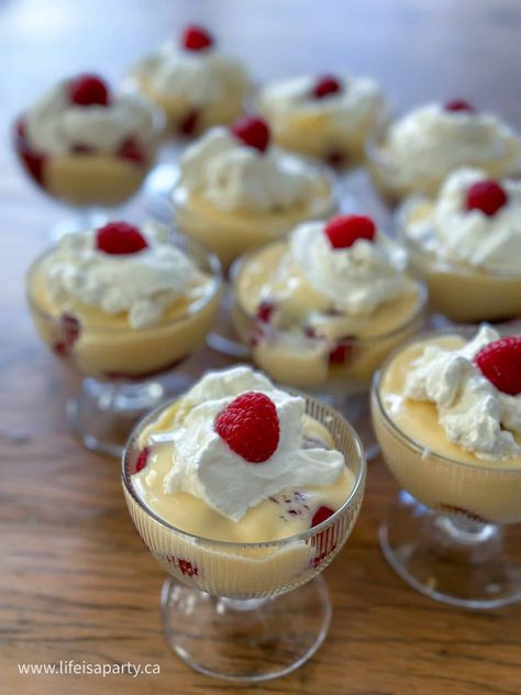 Easy Individual Mini Trifle Recipe - Life is a Party Mini Trifles Cups, Mini Trifles Desserts, Individual Trifle, Individual Trifles, Mini Trifles, Caramel Apple Trifle, Raspberry Trifle, Mini Trifle, Life Is A Party