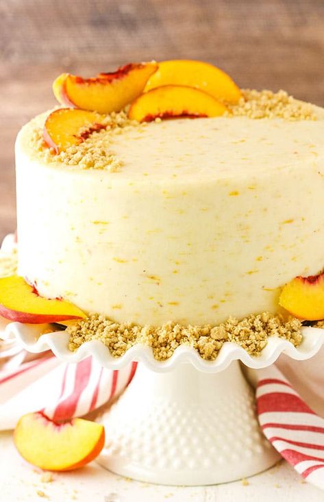 Peach Mascarpone, Brown Sugar Cake, Peach Filling, Brown Cake, Brown Sugar Cakes, Funfetti Cupcakes, Lemon Layer Cakes, Peach Dessert Recipes, Mascarpone Frosting