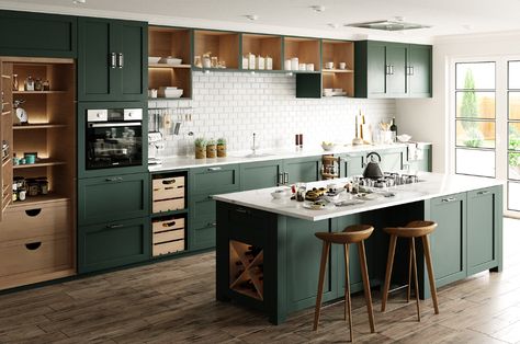 Kitchen Behance, Dark Green Kitchen, Green Kitchen Designs, Green Kitchen Decor, Scandinavian Green, Scandinavian Kitchen Design, Green Kitchen Cabinets, Green Cabinets, Scandinavian Kitchen