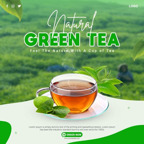 Tea Advertising Design, Tea Social Media Post, Tea Social Media, Hot Green Tea, Drawing Book Pdf, Travel Advertising Design, Hot Winter Drinks, Dj Event, Graphic Design Posters Layout