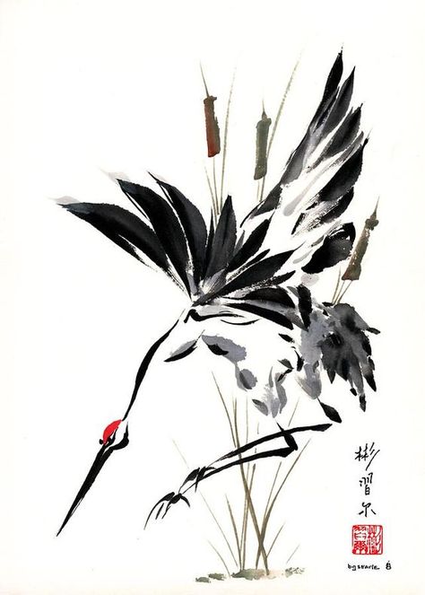 Grace Of Descent Painting by Bill Searle: Japanese Ink Painting, Sumi E Painting, Chinese Brush Painting, Chinese Brush, Asian Painting, Tinta China, Brush Painting, Chinese Ink, Eastern Art