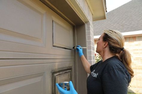 Faux Wood Garage Door Diy, Garage Doors Ideas, Old Masters Gel Stain, Old Garage Door, Garage Door Diy, Faux Wood Garage Door, Decor Makeover, Wood Garage, Garage Diy