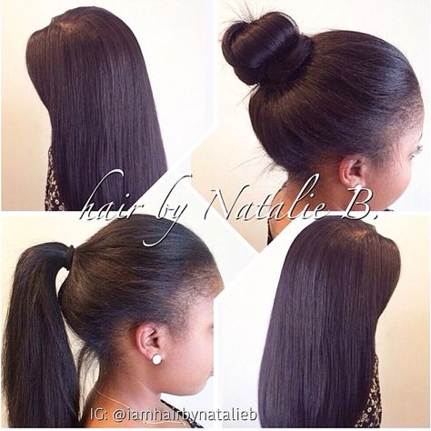 Realistic-looking VERSATILE SEW-IN HAIR WEAVE😍. —-Client has leave-out around the perimeter of her head, and in the center crown area.  ***Call or text Natalie B. for prices and appointments! (312) 273-8693  Follow me online!⬇️⬇️⬇️ IG: @iamhairbynatalieb FB: Hair by Natalie B. Sew In Ponytail, Special Hairstyles, Stylish Braids, Flips Hair, Straightened Hair, Hair Motivation, Hair Goal, Twisted Hair, Sew In Hairstyles