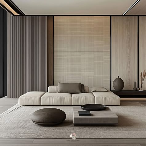 “Serene modernism” This Japandi design embodies a perfect fusion of Japanese minimalism and Scandinavian functionality, showcasing a serene and balanced aesthetic. The use of natural materials, such as light wood and soft fabrics, along with clean, geometric lines, creates a harmonious atmosphere. The neutral palette of soft beiges and earthy tones, combined with low-profile furniture, enhances the sense of calm and tranquility. Subtle textures and carefully chosen decor elements add depth a... Japandi Wood Texture, Japandi Style Home, Japandi House, Balanced Aesthetic, Japandi Home Decor, Neutral Interior Design, Muji Home, Japandi Interior Design, Japandi Interiors