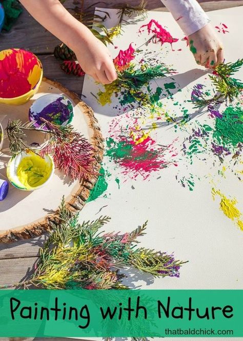 Painting With Nature, Forest School Activities, Nature School, Nature Play, Toddler Art, Nature Activities, Nature Crafts, Preschool Art, Outdoor Art