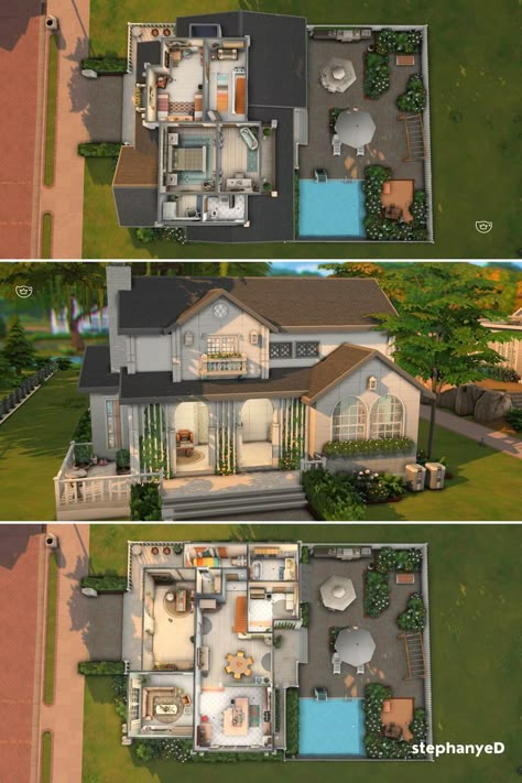 Sims House Ideas Layout, Sims 3 Houses Plans, Sims 4 Family House, Sims 4 Houses Layout, Lotes The Sims 4, Sims Freeplay Houses, Sims 4 Family, Sims 4 Bedroom, House Ideas Exterior