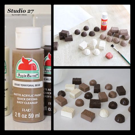 DIY Faux Holiday Chocolates Diy Fake Chocolate Candy, How To Make Faux Graham Crackers, Faux Foods Diy, Fake Sprinkles Diy, Faux Desserts Diy, Fake Desserts Props Diy, Diy Faux Cake, Diy Faux Food, Faux Cookies Diy