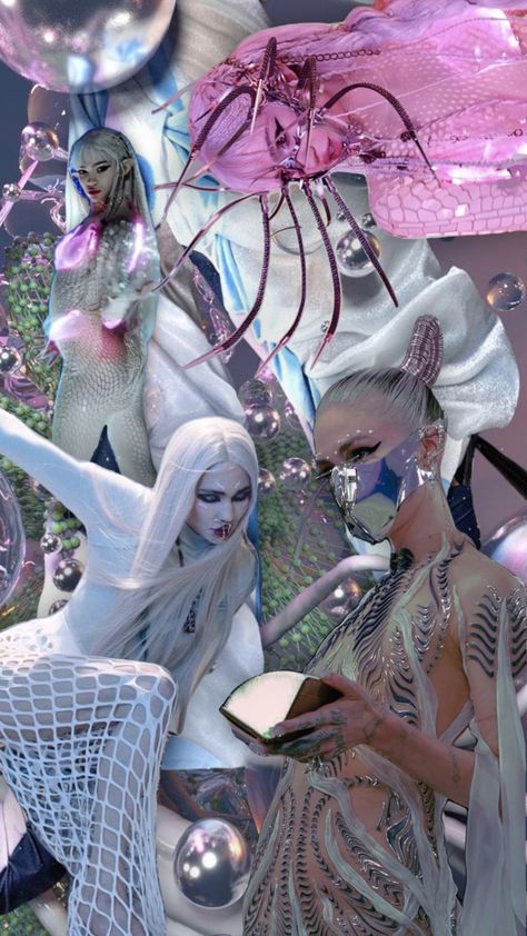 Ethereal Alien Aesthetic, Grimes Cybercore, Extraterrestrial Aesthetic Outfit, Extraterrestrial Outfit, Alien Runway, Alien Core Aesthetic, Alien Superstar Aesthetic, Alien Inspired Outfit, Alien Baddie