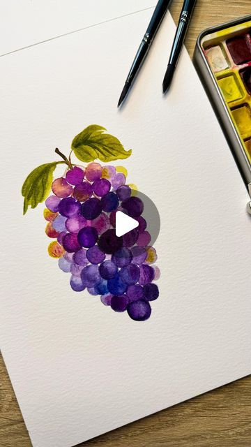 Watercolor Grapes Tutorial, Grape Watercolor, Easy Watercolor Tutorial, Artist Watercolor, Watercolor Kit, Watercolor Tutorial, Watercolor Tutorials, Enjoy The Process, Watercolor Fruit