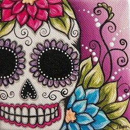 acrylics 4x4 canvas www.facebook.com/meganksuarezfineart Sugar Skull Crafts, Sugar Skull Painting, Den Mrtvých, Sugar Skull Artwork, Skull Crafts, Day Of The Dead Art, Skull Pictures, Candy Skulls, Architecture Tattoo