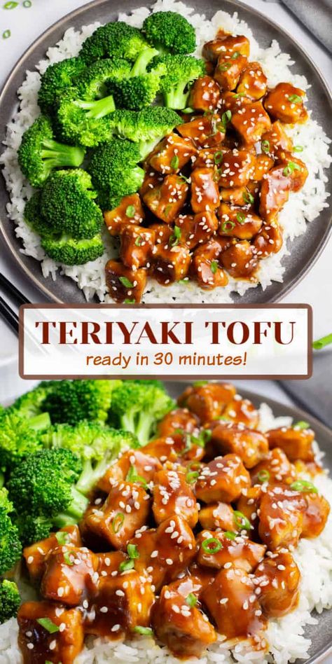 This easy teriyaki tofu recipe is made with fresh garlic and ginger for a better than takeout recipe! It’s ready in about 30 minutes, uses 9 simple ingredients, requires one pan with minimal prep time. It’s the perfect weeknight dinner. Vegan Meals With Tofu, 5 Ingredient Tofu Recipes, Healthy Tofu Dinner Recipes, Quick And Easy Dinner Recipes Vegetarian Simple Healthy, Tofu Healthy Recipes, Healthy Meals Vegetarian, Meals For Meal Prep, Crispy Teriyaki Tofu, Recipes Using Tofu