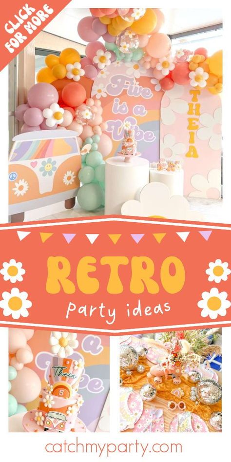 Retro 21st Birthday Party, Retro Birthday Decorations, 70s Retro Birthday Party, Two Retro Birthday, Groove One Birthday Party, Groovy Tenth Birthday, Groovy 40th Birthday, Groovy Boho Birthday Party, Two Groovy Birthday Party Decorations