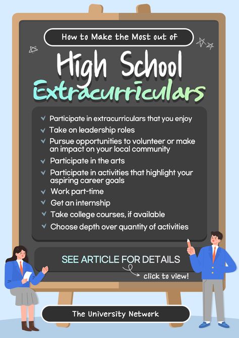 High school extracurricular activities (that you enjoy) can help you express yourself to college admissions officers. Highlight them in your college applications to demonstrate your leadership skills, interests, and ambitions. Best Extracurriculars For College, Extracurricular Activities Colleges, Extracurriculars For College, College Extracurriculars, College Survival Guide, College Club, Harvard Students, College Resources, Leadership Activities