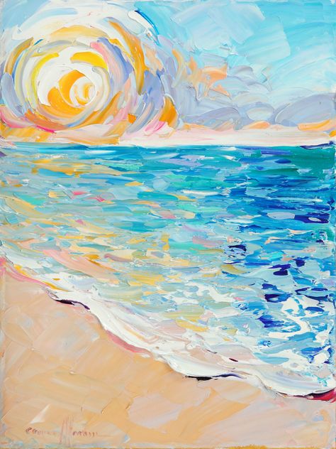 By the Sea – Cara Pabst Moran Sea And Beach Painting, Abstract Beach Art Painting, Abstract Art Beach, Cara Pabst Moran, Ocean Painting Abstract, Beginner Abstract Painting, Beach Art Wallpaper, Illustration Art Beach, Beach Art Drawing