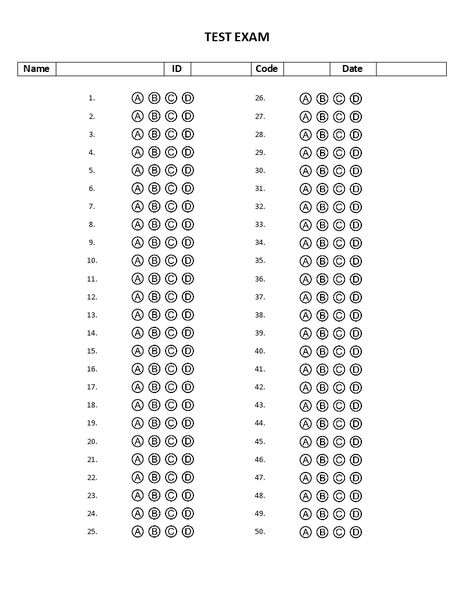 Multiple choice exam paper template - Download this free printable Multiple choice exam paper template if you are a teacher and you want to create your multiple choice exam in a quick way. Multiple Choice Answer Sheet, Answer Sheet Template, Omr Sheet, Multiple Choice Test, Student Exam, Questionnaire Template, Test Exam, Exam Answer, Vowel Sound