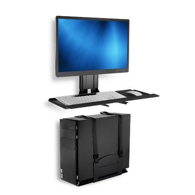 Symple Stuff Monitor and keyboard adjustable universal wall mount is designed to create a workstation. It is a space saving and economical solution for small spaces. | Symple Stuff Gunter Monitor & Keyboard Adjustable Universal Wall Mount in Black, Size 19"H X 25"W X 12"D | Wayfair Wall Mounted Pc, Portable Standing Desk, Standing Work Station, Dual Monitor Arms, Screen Wall, Computer Equipment, Organisation Ideas, Multi Screen, Tv Mounts