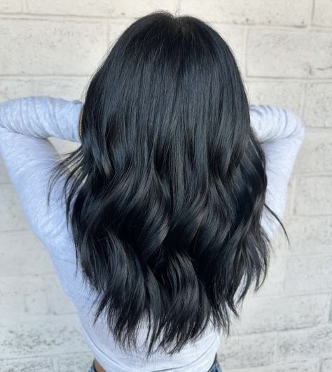 Light Black Hair Color, Jet Black Hair Color, Light Black Hair, Basic Girl, Jet Black Hair, Black Hair Color, Hair Color Highlights, Haircuts For Long Hair, Hair Clothes