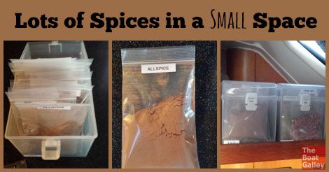 Ditch the bottles and store your spices in zip bags that are stacked in a plastic container. Takes up a lot less space. This article is about making a boat galley more efficient, but it works in small kitchens too. Boat Organization, Boat Galley, Sailboat Interior, Sailboat Living, Make A Boat, Living On A Boat, Yacht Builders, Galley Kitchens, Build Your Own Boat