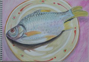 Completed Exercise - Fish on a Plate Fish On A Plate Drawing, Plate Drawing, Kids Art Class, Drawing Skills, Art Classes, Animal Drawings, Art For Kids, Decorative Plates, Fish