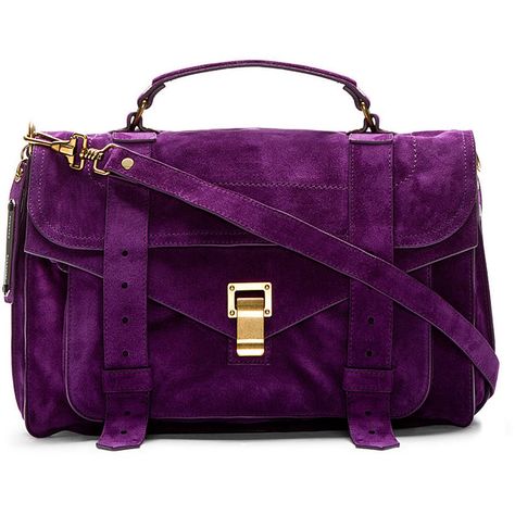 Suede messenger bag in purple. Brass-tone hardware. Removable adjustable shoulder strap with lobster clasps. Single carry handle. Foldover flap with tab closur… Proenza Schouler Ps1, Grape Jam, Purple Handbags, Purple Purse, Purple Love, Purple Suede, All Things Purple, Purple Bags, The Purple