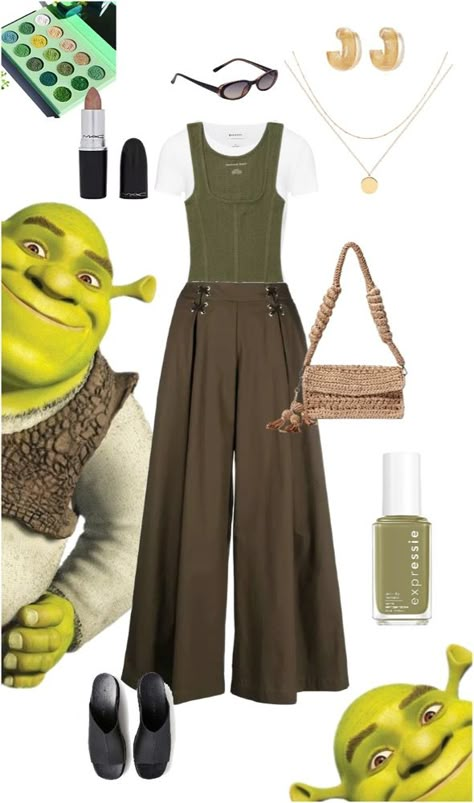 Shrek Themed Outfit Ideas, Shrek Outfit Ideas, Shrek Inspired Outfits, Shrek Core, Shrek Outfit, Shrek Aesthetic Cute, Shrek Rave, Outfit Themes, Broadway Outfit