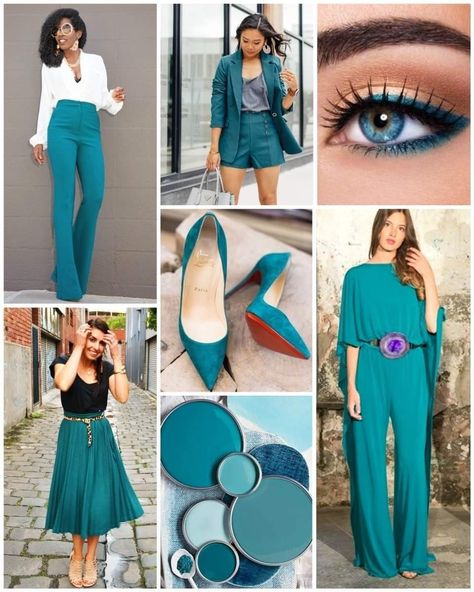 Warm Spring Outfits, Dyt Type 4 Clothes, Teal Outfits, Color Combos Outfit, Capsule Wardrobe Work, Color Blocking Outfits, Color Combinations For Clothes, Gold Outfit, Hijabi Outfits Casual