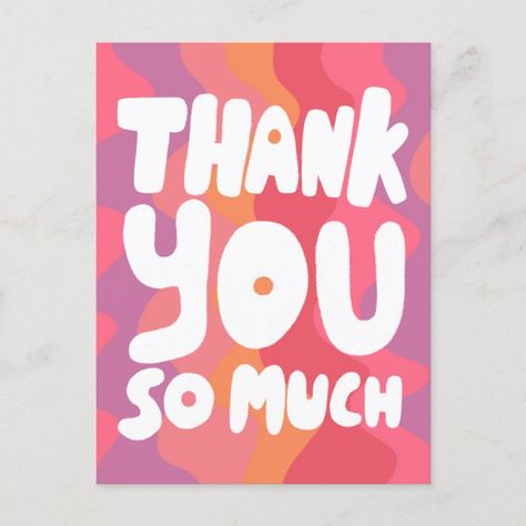 THANK YOU Colorful Pink Curvy Stripes CUSTOM   Postcard Thank You Postcards, Custom Postcards, Bubble Letters, Sign Poster, Wedding Stationery, Valentine Day Gifts, Thank You Cards, Hand Made, Wall Art Decor