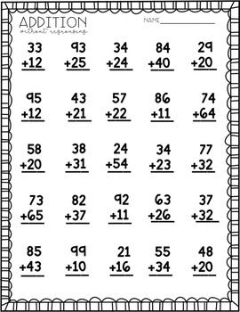 This product includes 8 double-digit addition worksheets; four with regrouping and four without. Perfect for homework, assessments, math stations, morning work, 2 Digit Addition Worksheets, 3 Digit Addition Without Regrouping, 3 Digit Addition Worksheets, Vertical Addition, Addition With Regrouping Worksheets, Free Addition Worksheets, Kids Numbers, 3 Digit Addition, Math Signs