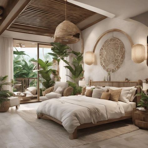 Villa Room Bedrooms, Balinese Bedroom Design, Aztec Style Bedroom, Bali Bedroom Interior, Modern Bedroom Design Interiors, Bali Luxury Villa Interior, Tulum Style Bedroom, Modern Mexican Villa, Bali Decor Interior Design